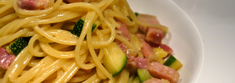 Silky Carbonara with Smokey Pancetta and Courgette